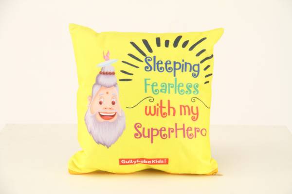 Cushion 2in1 with Soft inner filler with Superhero Quote Yellow Color (11x11 inch) - Image 3