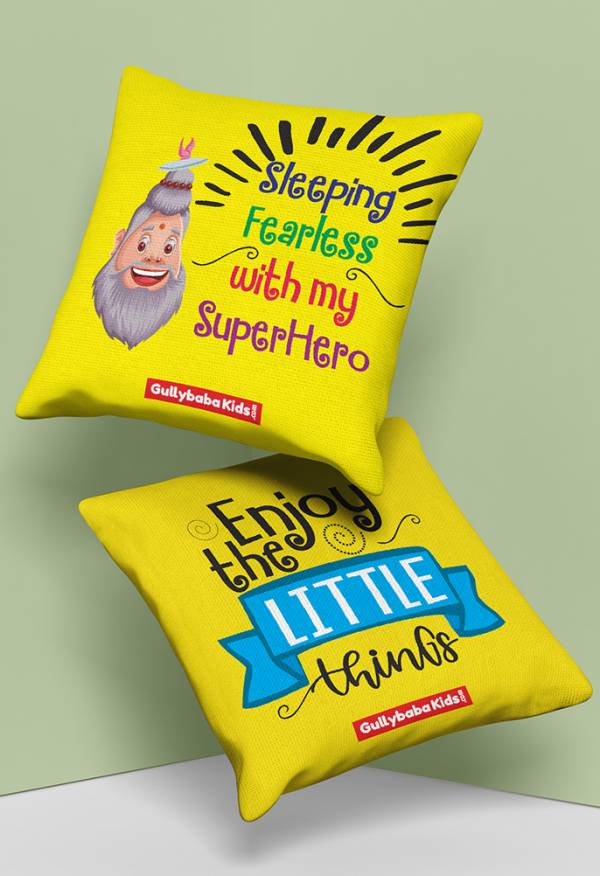 Cushion 2in1 with Soft inner filler with Superhero Quote Yellow Color (11x11 inch)